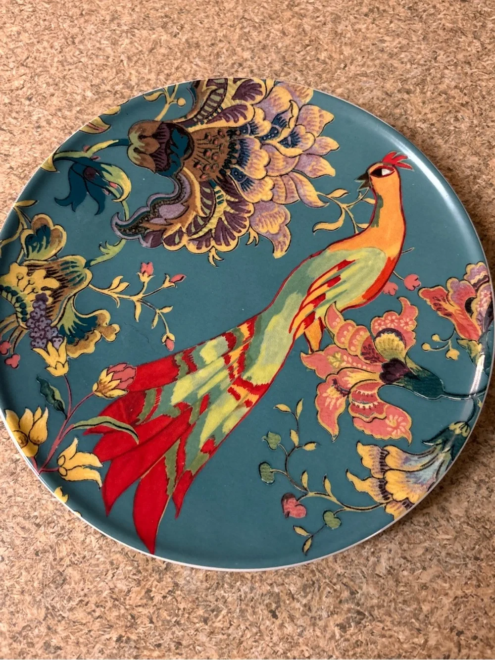 Anthropologie House of Hackney Blue and Red Peacock Porcelain Dessert Plate